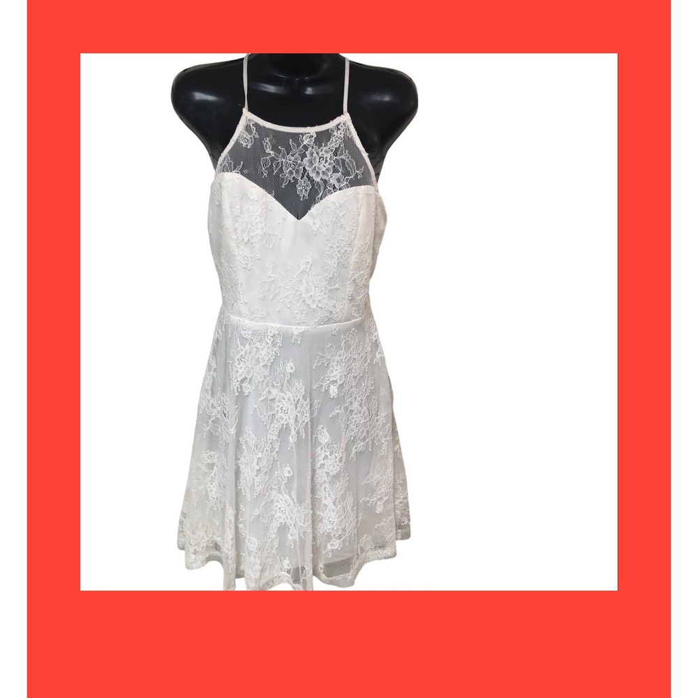 Unbranded White Lace Halter Mini Dress Womens XS Babydoll Fairy Angel Clean Girl